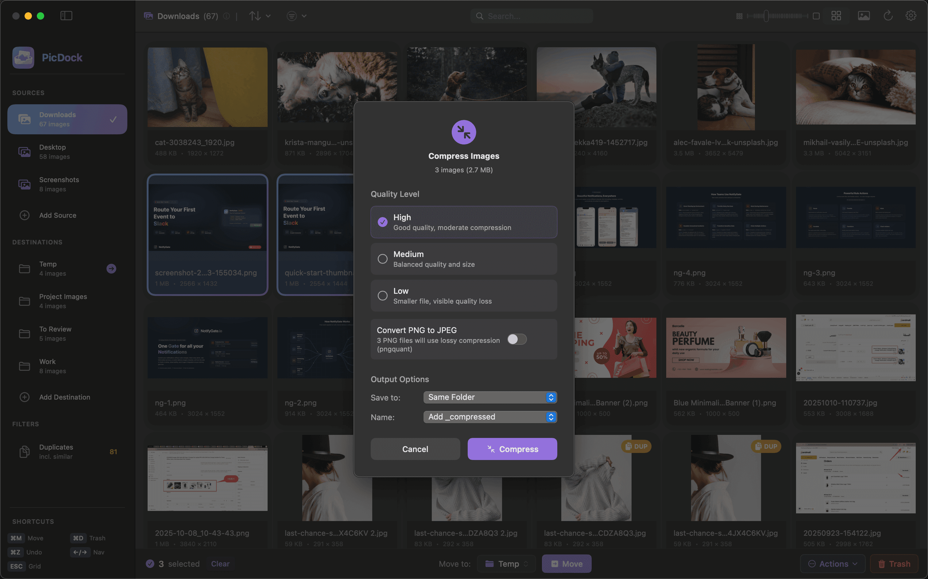 PicDock compress view